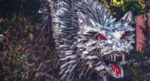 a fierce statue of a cat