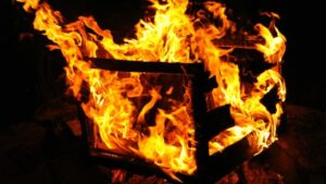 a close up of the red and yellow flams of a fire